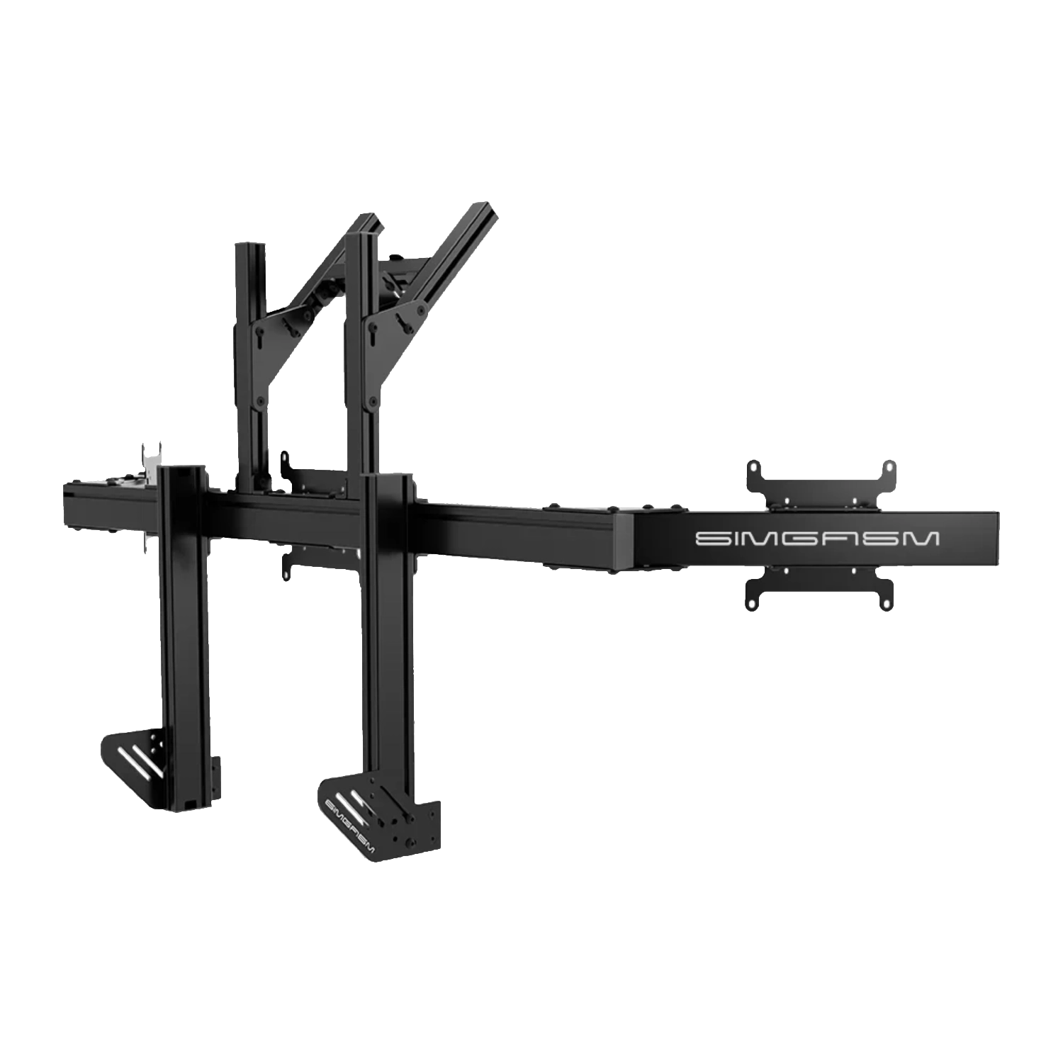 Simgasm Apex Integrated Quad Monitor Stand: racing panorama with a dedicated telemetry panel